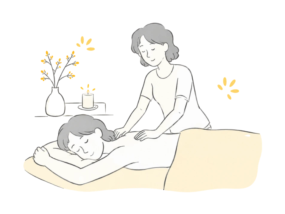 Illustration d'une personne recevant un massage, allongée sur une table