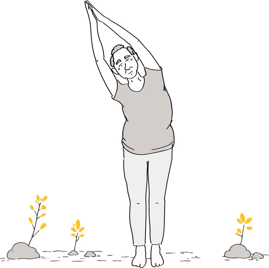Illustration d'une femme assise en méditation, les mains ouvertes, entourée de feuillages